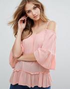 Vero Moda Bardot Peplum Blouse - Pink