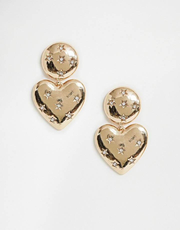 New Look Dimpled Vintage Heart Earrings In Gold - Gold