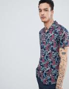 Jack & Jones Premium Revere Collar Short Sleeve Shirt With Koi Carp Print - Navy