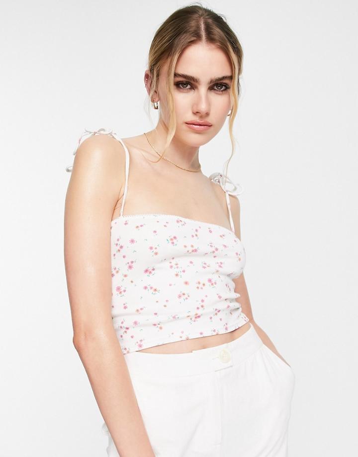 Asos Design Tie Shoulder Sun Top In Ditsy Print-multi