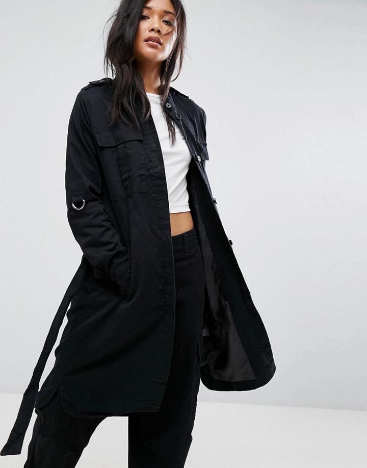 Noisy May Vella Collarless Trench Coat - Black