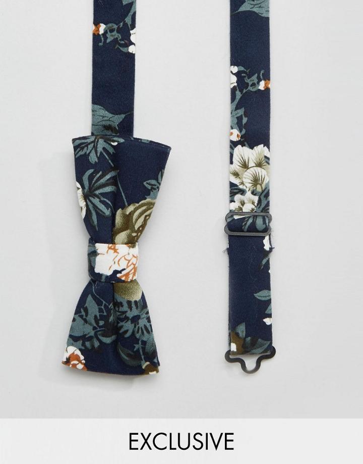 Reclaimed Vintage Floral Bow Tie In Navy - Navy