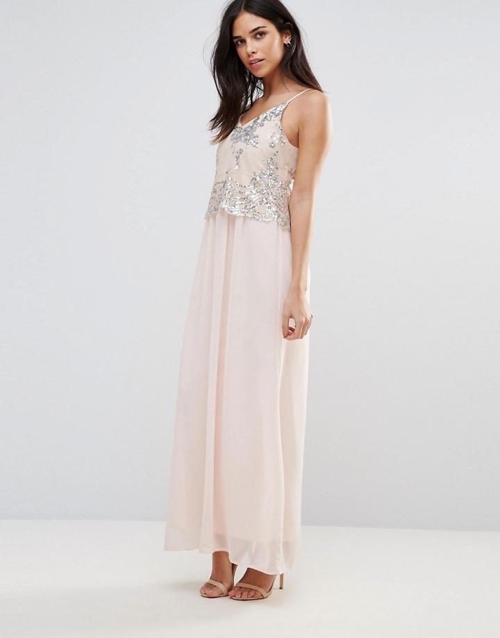 Club L Maxi Dress With Sequin Overlay - Pink