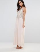 Club L Maxi Dress With Sequin Overlay - Pink