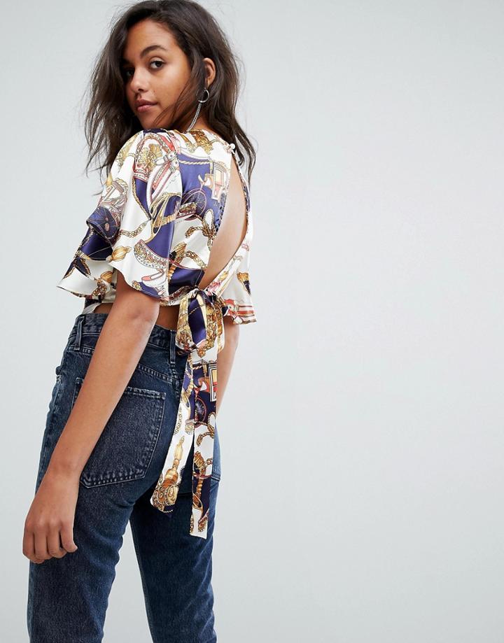 Prettylittlething Chain Print Open Back Top - Multi