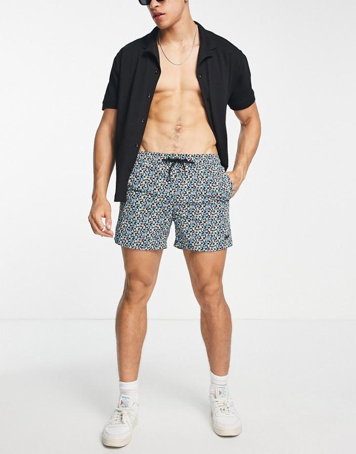 Pull & Bear Nylon Swim Shorts With All-over Print In Mutli-multi