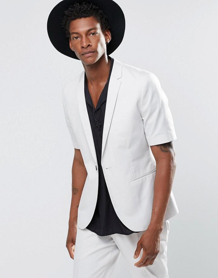 Religion Slim Blazer In Pale Gray With Short Sleeve - Light Gray