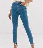 Asos Design Ridley High Waisted Skinny Jeans In Light Wash-blue