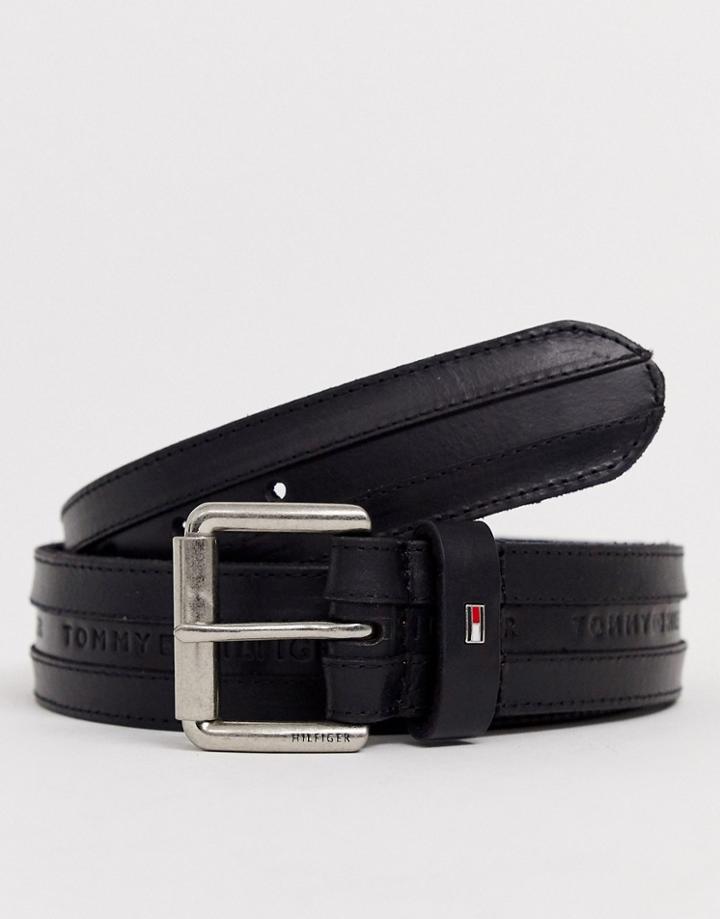 Tommy Hilfiger Embossed Logo Belt In Black
