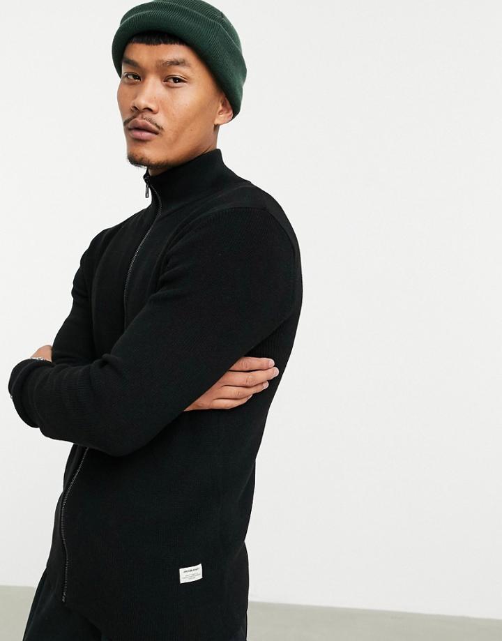 Jack & Jones Originals Zip Cardigan In Black