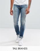 Jack & Jones Tall Intelligence Jeans In Slim Fit With Open Rips - Blue