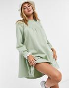 Monki Nilla Organic Blend Cotton Mini Sweat Swing Dress In Sage Green