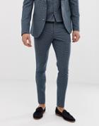 Asos Design Wedding Super Skinny Suit Pants With Blue Houndstooth