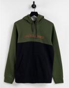 Jack & Jones Essentials Hoodie With Color Block In Khaki-green