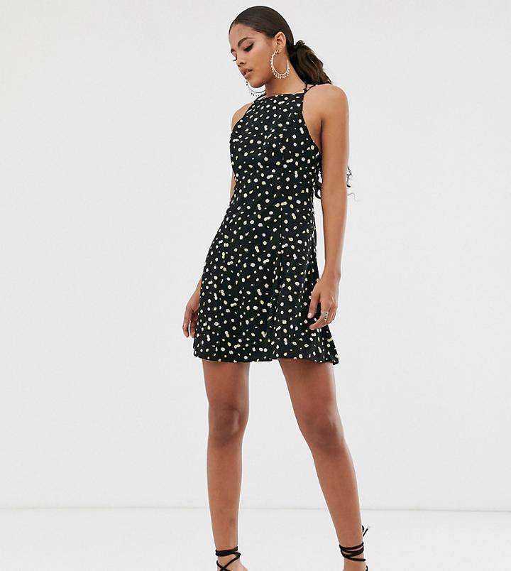 Asos Design Tall High Neck Low Back Mini Sundress In Ditsy Floral Print-multi