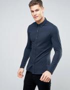 Selected Homme Slim Jersey Button Through Shirt With Stretch - Navy