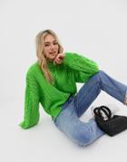 Asos Design Open Stitch Sweater In Fluffy Yarn - Green
