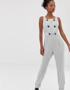 Asos Design Button Front Pinny Jumpsuit - Gray