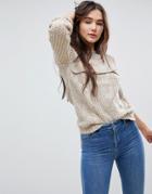 Qed London Chunky Knit Sweater With Frill Detail - Beige