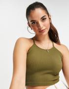 Free People Movement Cropped Running Tank Top In Rib-green