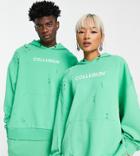 Collusion Unisex Oversized Ripped Logo Hoodie In Green - Part Of A Set