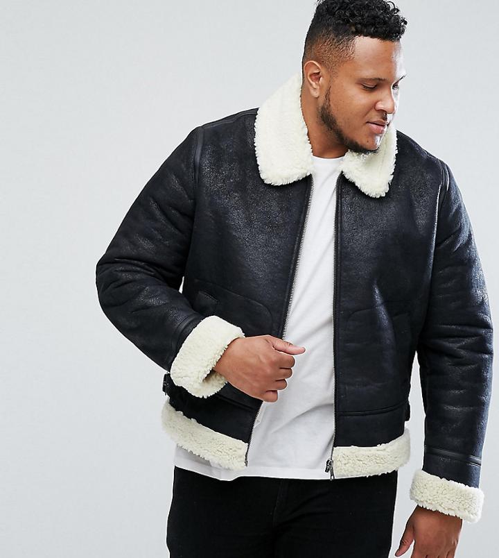 Asos Plus Faux Shearling Jacket In Black