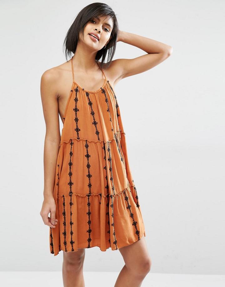 Vero Moda Embroidered Swing Dress - Tabacco