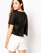 Neon Rose Mesh Top With Split Back - Black