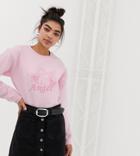 Adolescent Clothing Boyfriend Sweatshirt With Oversized Angel Graphic - Pink