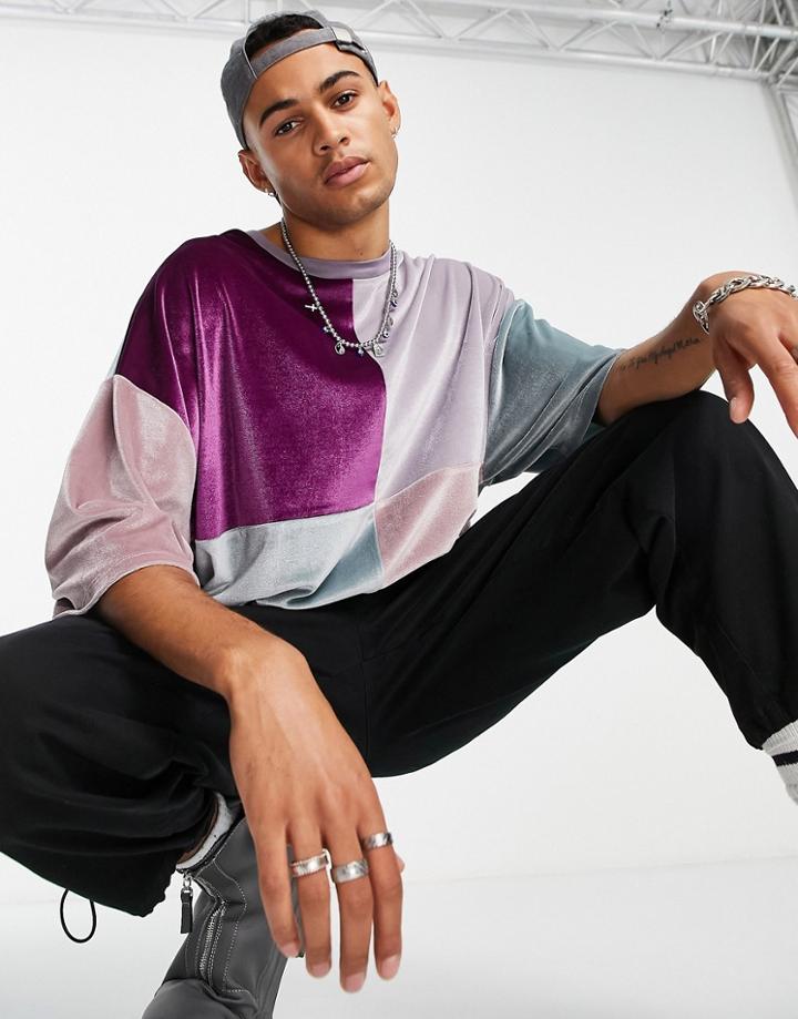 Asos Design Oversized T-shirt In Velour Color Block-multi