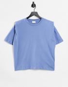 Vila Boxy Short Sleeve T-shirt With Shoulder Pad Detail In Blue-blues