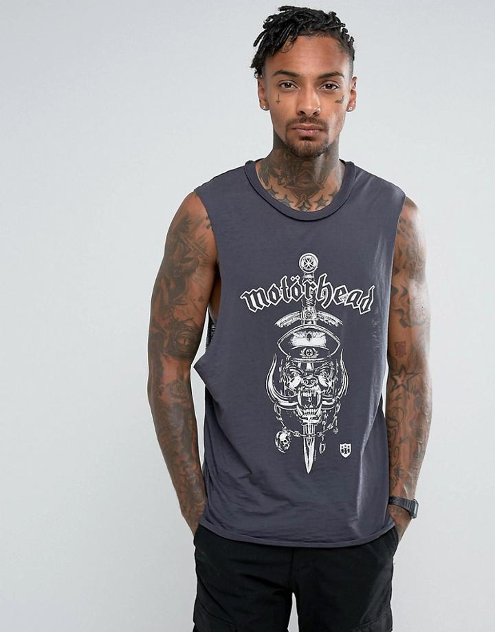 Asos Motorhead Sleeveless Band T-shirt With Dropped Armhole And Burnout - Gray