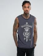 Asos Motorhead Sleeveless Band T-shirt With Dropped Armhole And Burnout - Gray