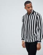 Asos Design Regular Fit Viscose Monochrome Stripe Shirt - White