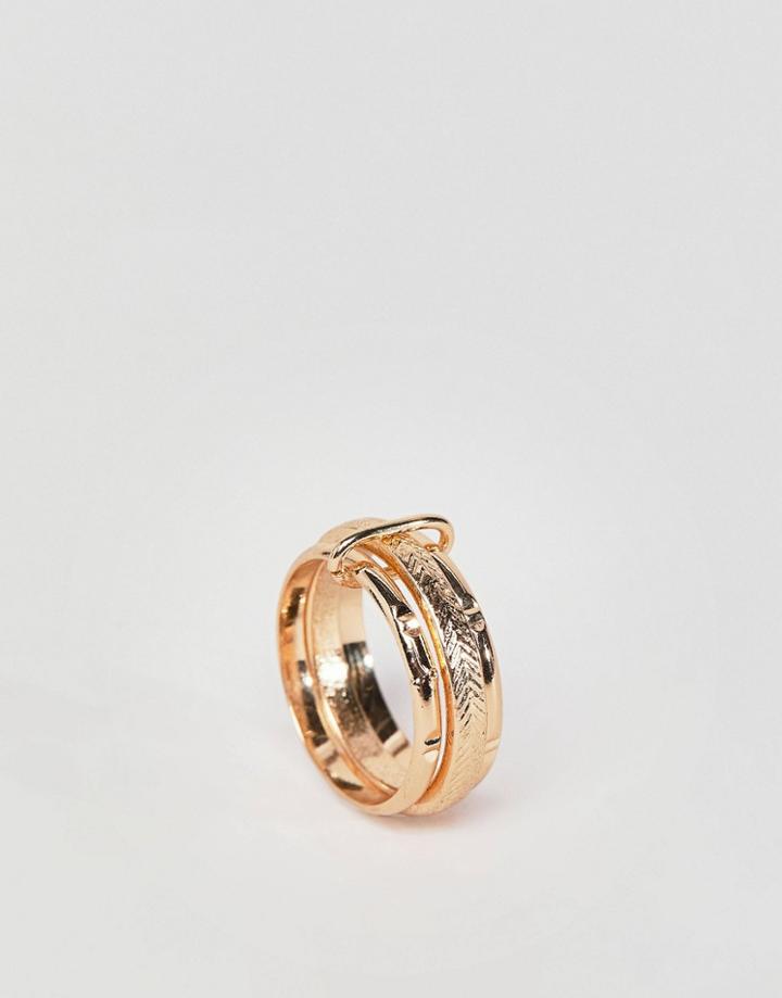 Asos Design Ring With Vintage Style Triple Band In Gold - Gold