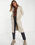 Vila Edge To Edge Longline Cardigan In Beige-neutral