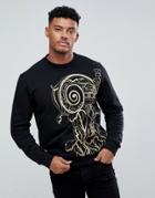 Versace Jeans Sweatshirt In Black With Gold Embroidery - Black
