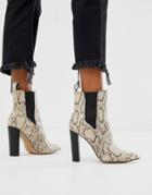 River Island Heeled Chelsea Boots In Snake Print-tan