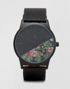 Asos Watch With Floral Face And Back Strap - Black