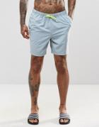 Asos Mid Length Swim Shorts In Pastel Blue With Neon Drawcord - Blue