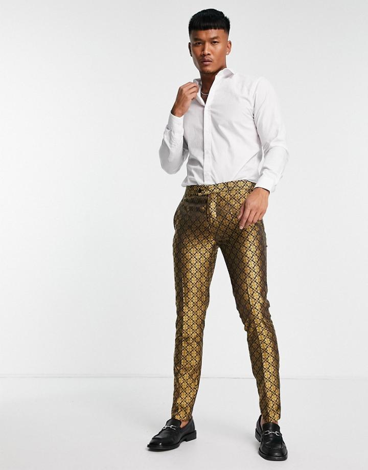 Bolongaro Trevor Blue Floral Super Skinny Fit Suit Pants