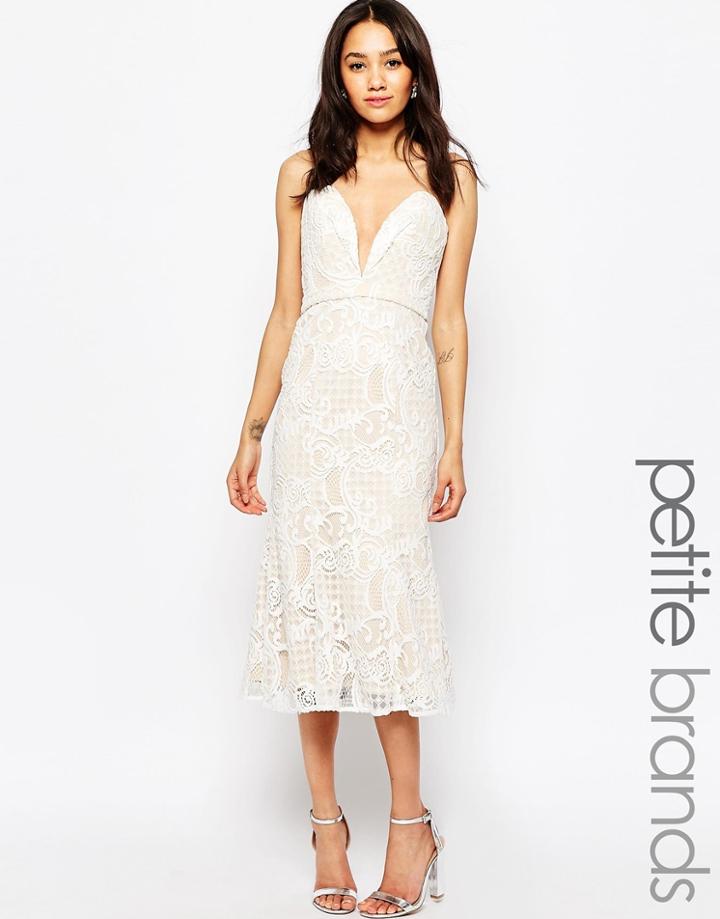 Jarlo Petite Alicia Bandeau Midi Dress In All Over Lace - Cream