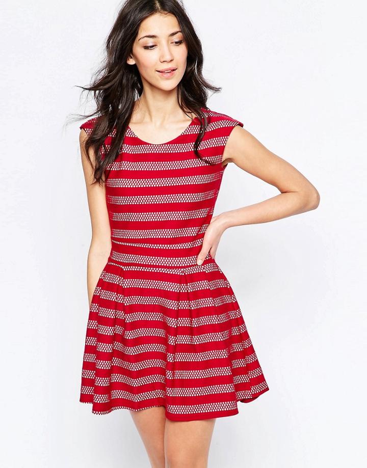 Wal G Skater Dress In Stripe - Wine