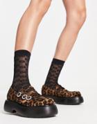 Asos Design Missy Chunky Mary Jane Shoes With Diamante Buckles In Leopard-multi