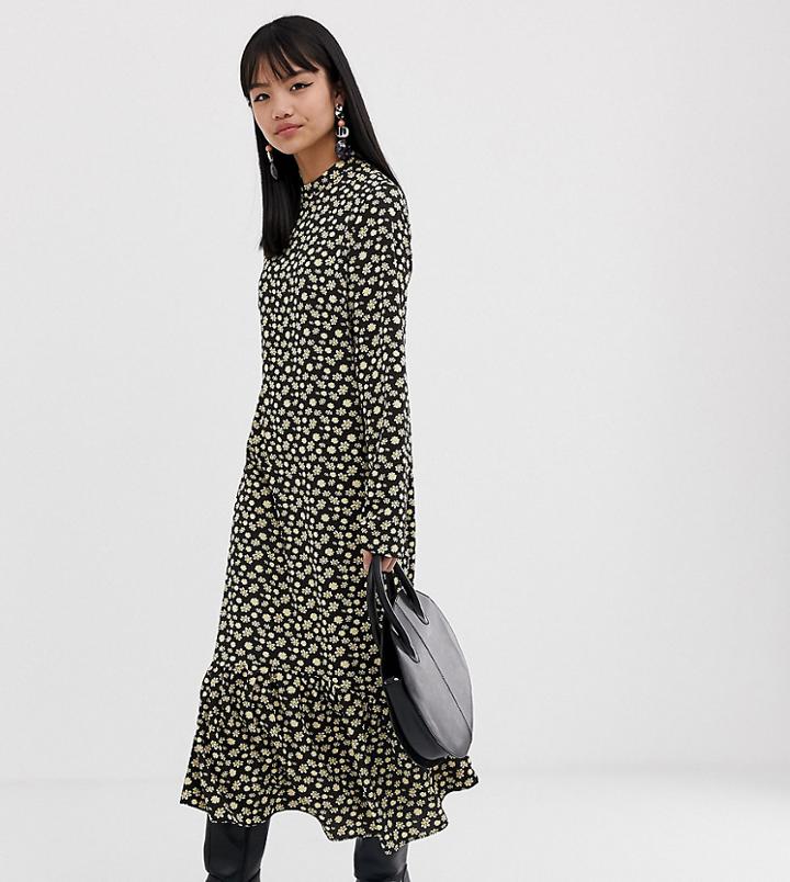 Glamorous Petite Midi High Neck Dress In Buttercup Floral