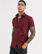 Asos Design Skinny Fit Smart Shirt In Burgundy-red