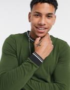 Asos Design Skinny Long Sleeve T-shirt With Contrast Tipping In Green