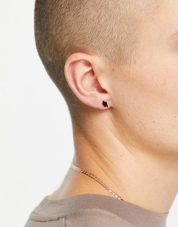 The Status Syndicate Hoop Earring With Skull Drop Pendant And A Lightening Bolt Stud In Silver