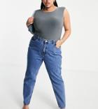 Missguided Plus Riot High Waisted Mom Jeans In Blue-blues