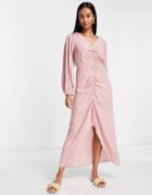 River Island Ruched Front Maxi Dress In Pink